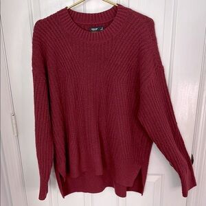 Simply Vera Vera Wang Maroon Stretch Crew Neck Ribbed Sweater